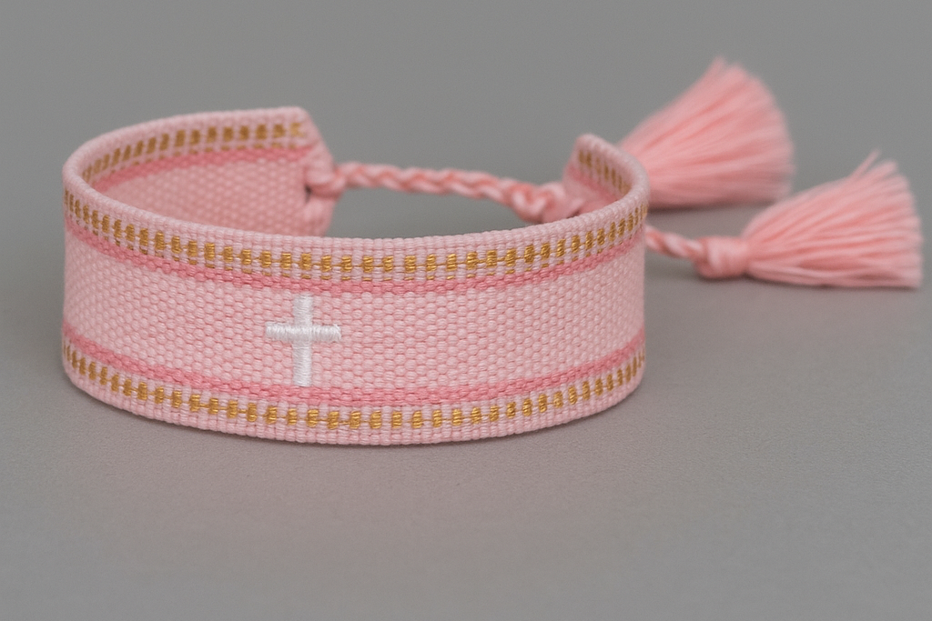 Cross Embroidered Tassel Bracelet